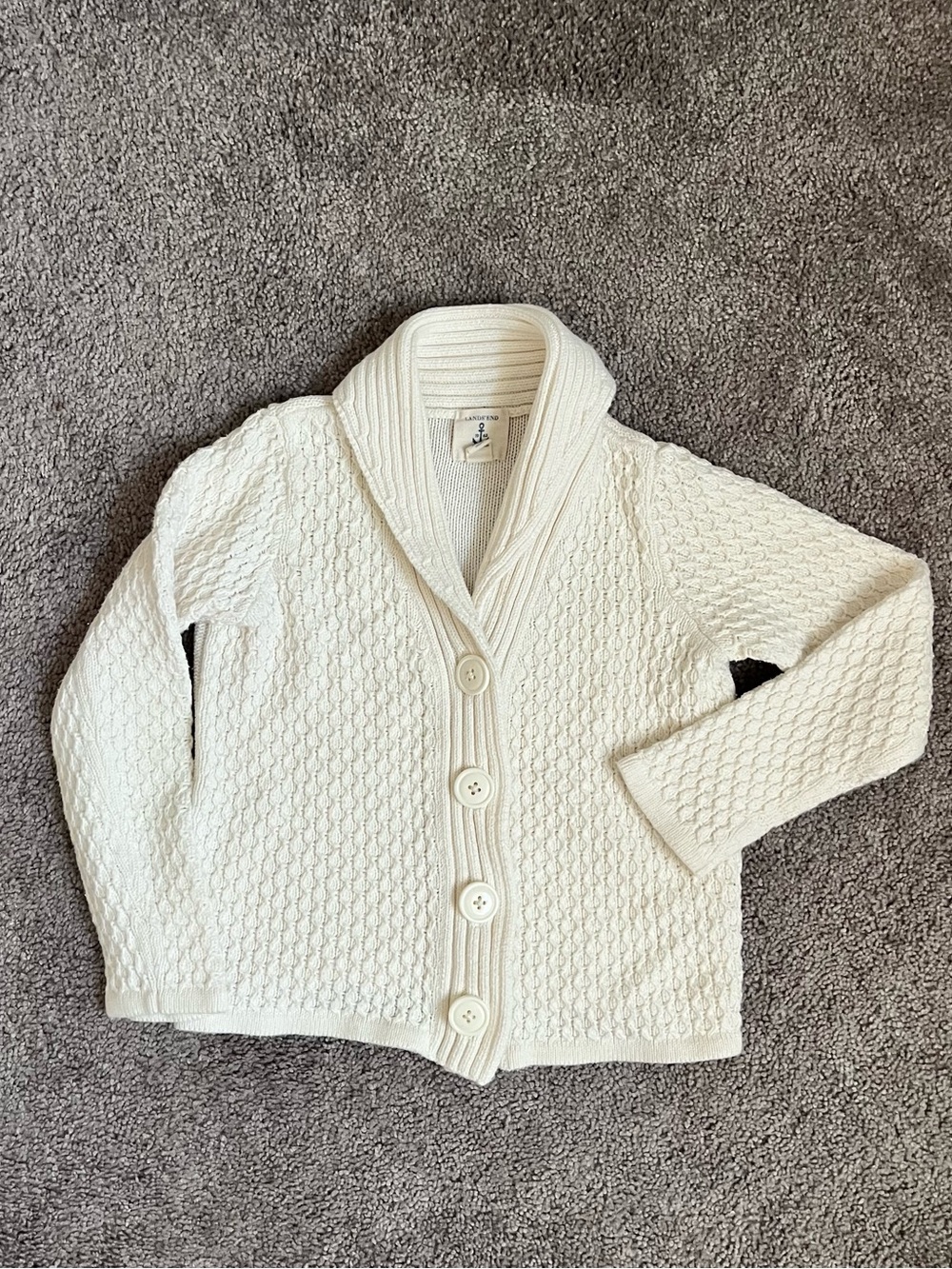 Lands' End Cream Shawl-Collar Button Cardigan